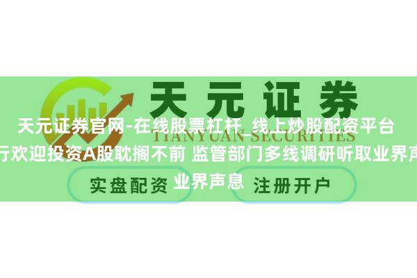 天元证券官网-在线股票杠杆_线上炒股配资平台 银行欢迎投资A股耽搁不前 监管部门多线调研听取业界声息
